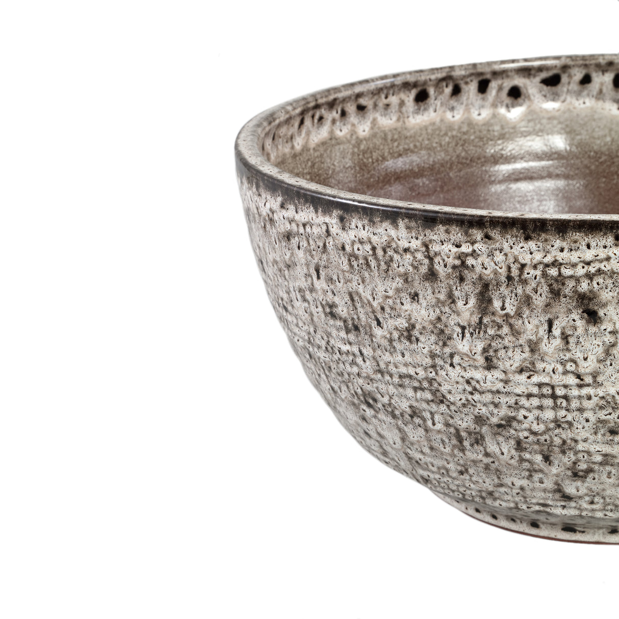 Bowl - White Surface, Round Shape, Gray Pattern, Ceramic, L - Elana | PTMD