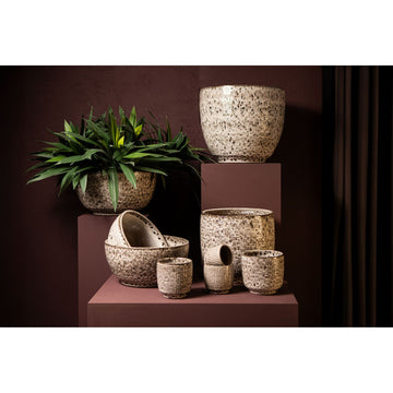 Pot – White Surface, Round Shape, Gray Pattern, Ceramic, XXS – Elana | PTMD