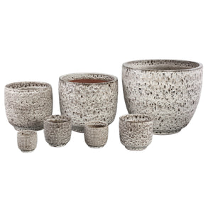 Pot – White Surface, Round Shape, Gray Pattern, Ceramic, XXS – Elana | PTMD