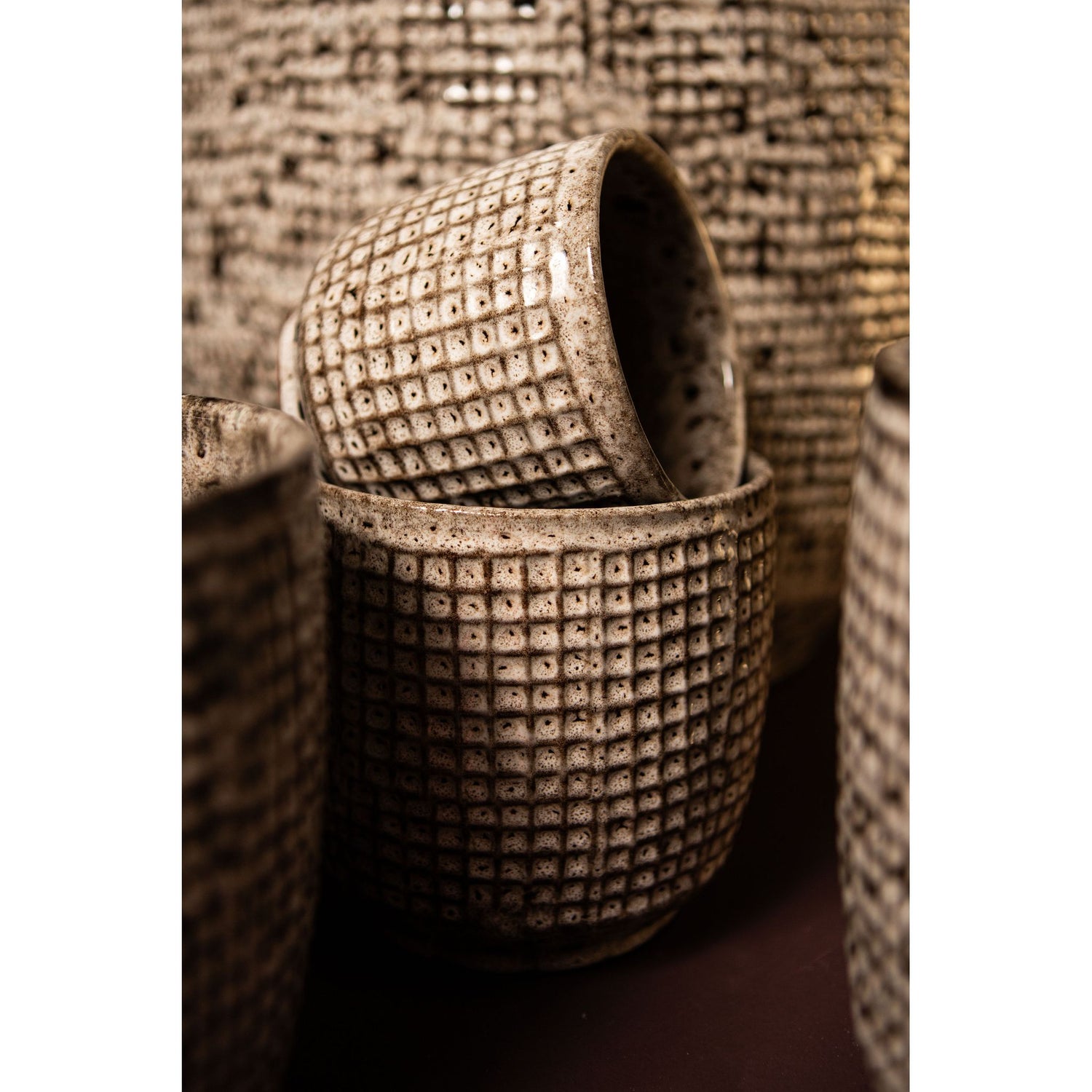 Pot – White Surface, Round Shape, Gray Pattern, Ceramic, XXS – Elana | PTMD
