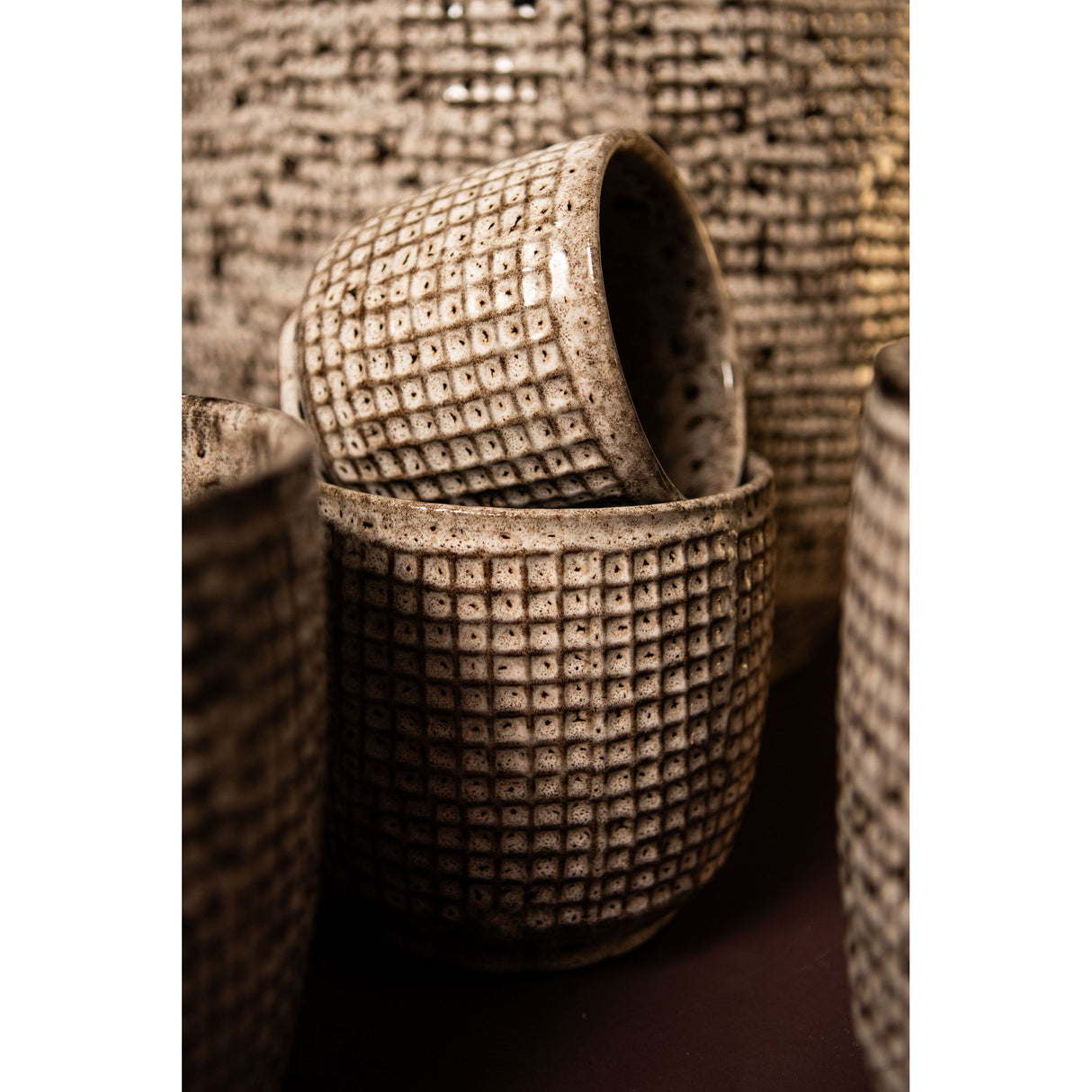 Pot – White Surface, Round Shape, Gray Pattern, Ceramic, XXS – Elana | PTMD