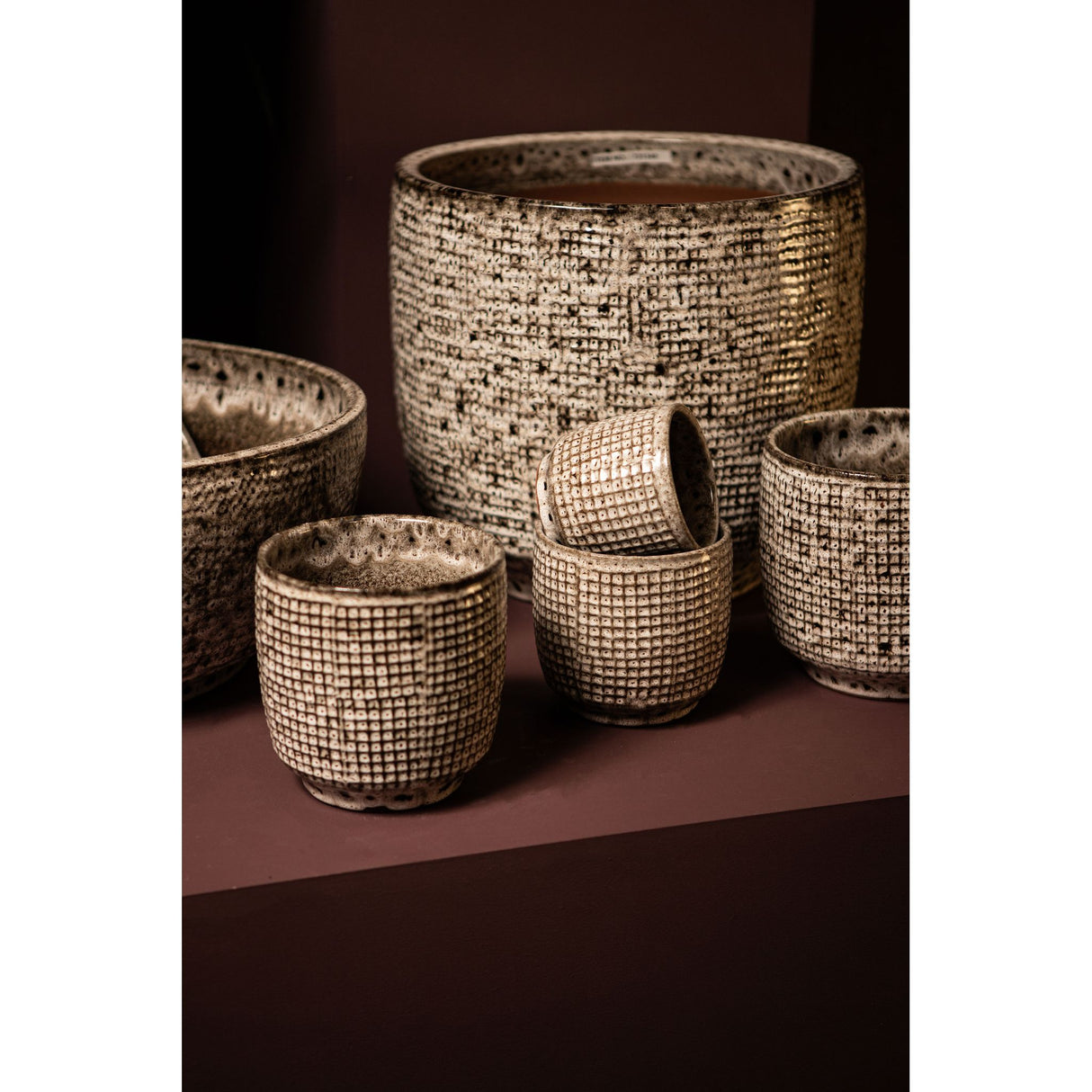 Pot – White Surface, Round Shape, Gray Pattern, Ceramic, XXS – Elana | PTMD
