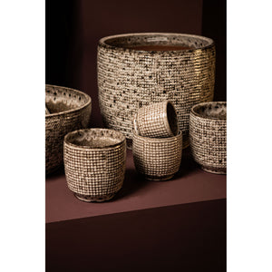 Pot – White Surface, Round Shape, Gray Pattern, Ceramic, XXS – Elana | PTMD