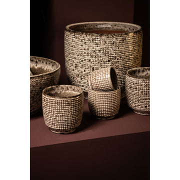 Pot – White Surface, Round Shape, Gray Pattern, Ceramic, L – Elana | PTMD