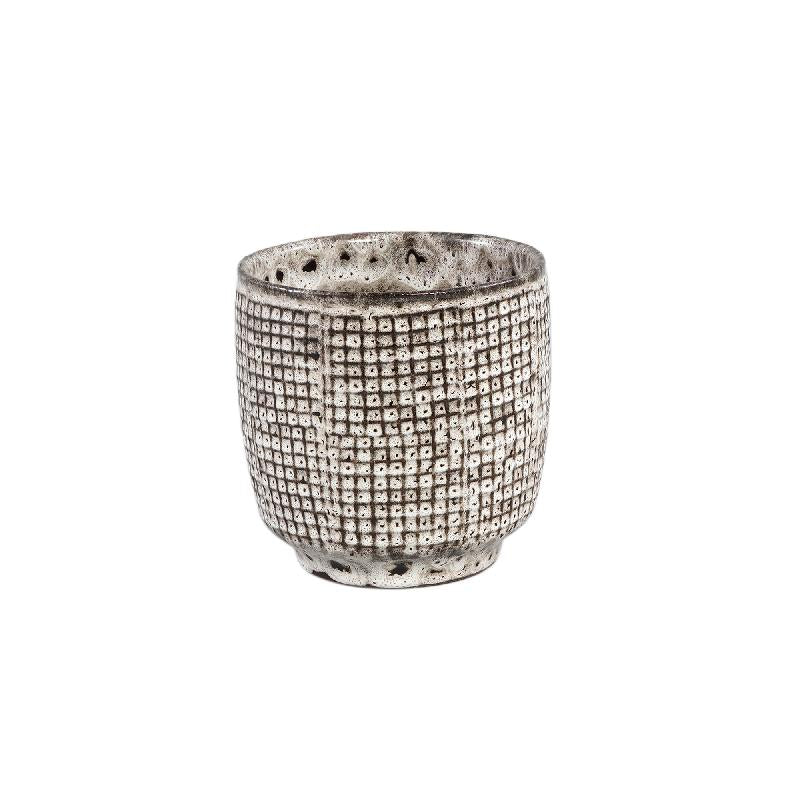 Pot – White Surface, Round Shape, Grey Pattern, Ceramic, S – Elana | PTMD