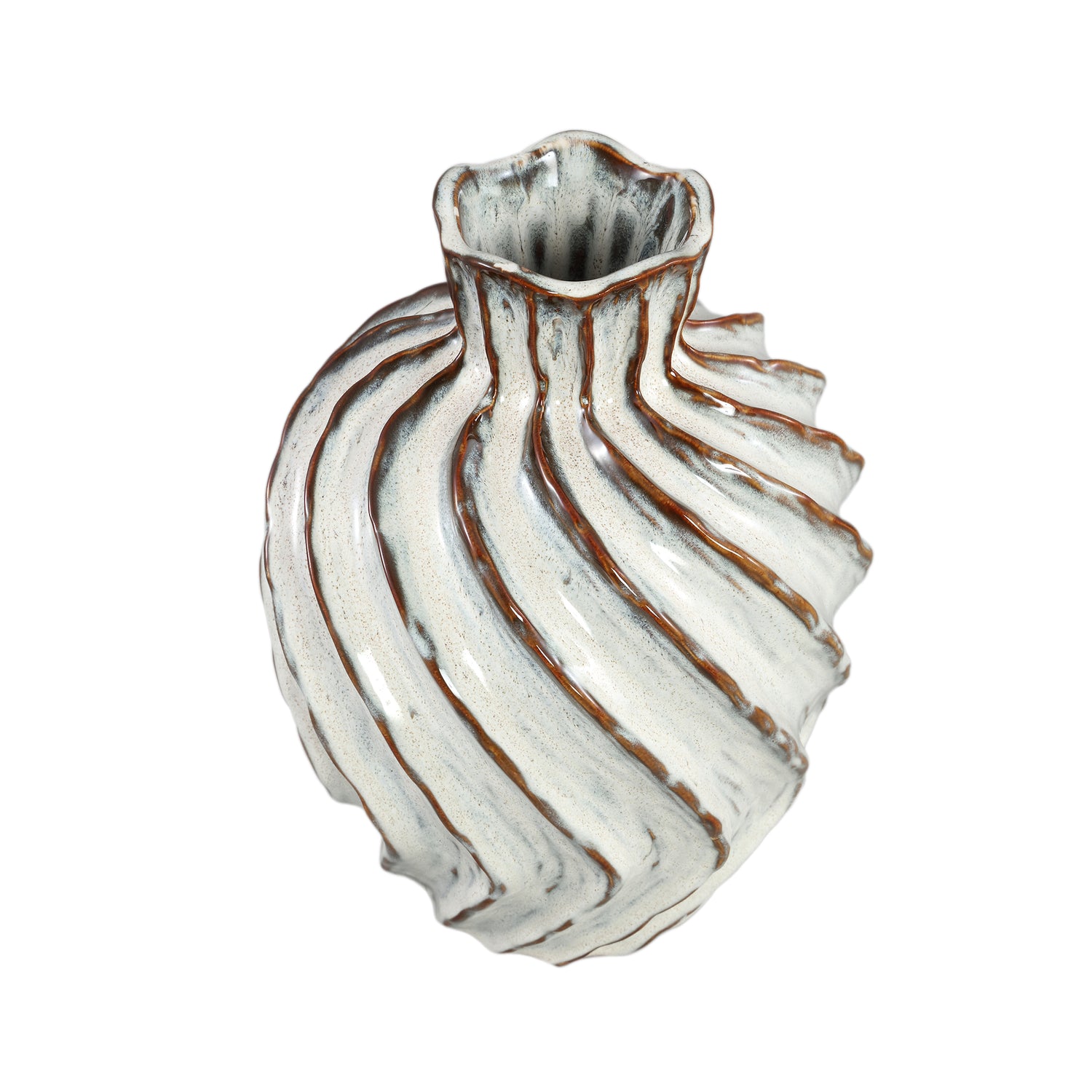 Vase – Weiße Farbe, Wirbel Linien Design, Keramik Material, L – Marel | PTMD