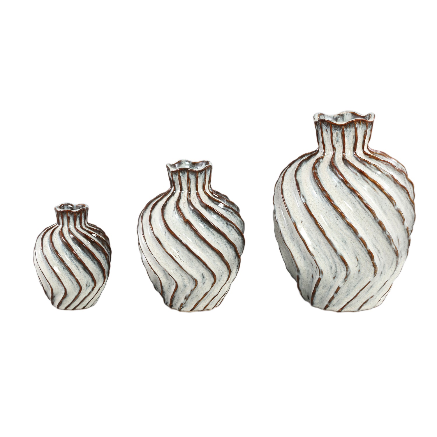 Vase – Weiße Farbe, Wirbel Linien Design, Keramik Material, M – Marel | PTMD