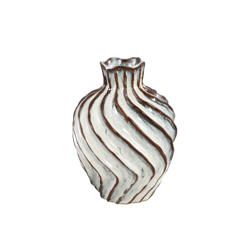 Vase – Weiße Farbe, Wirbel Linien Design, Keramik Material, M – Marel | PTMD