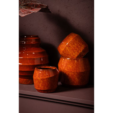 Topf – Glasierte Oberfläche, Runde Form, Orange Farbe, Keramikmaterial, S – Portian | PTMD