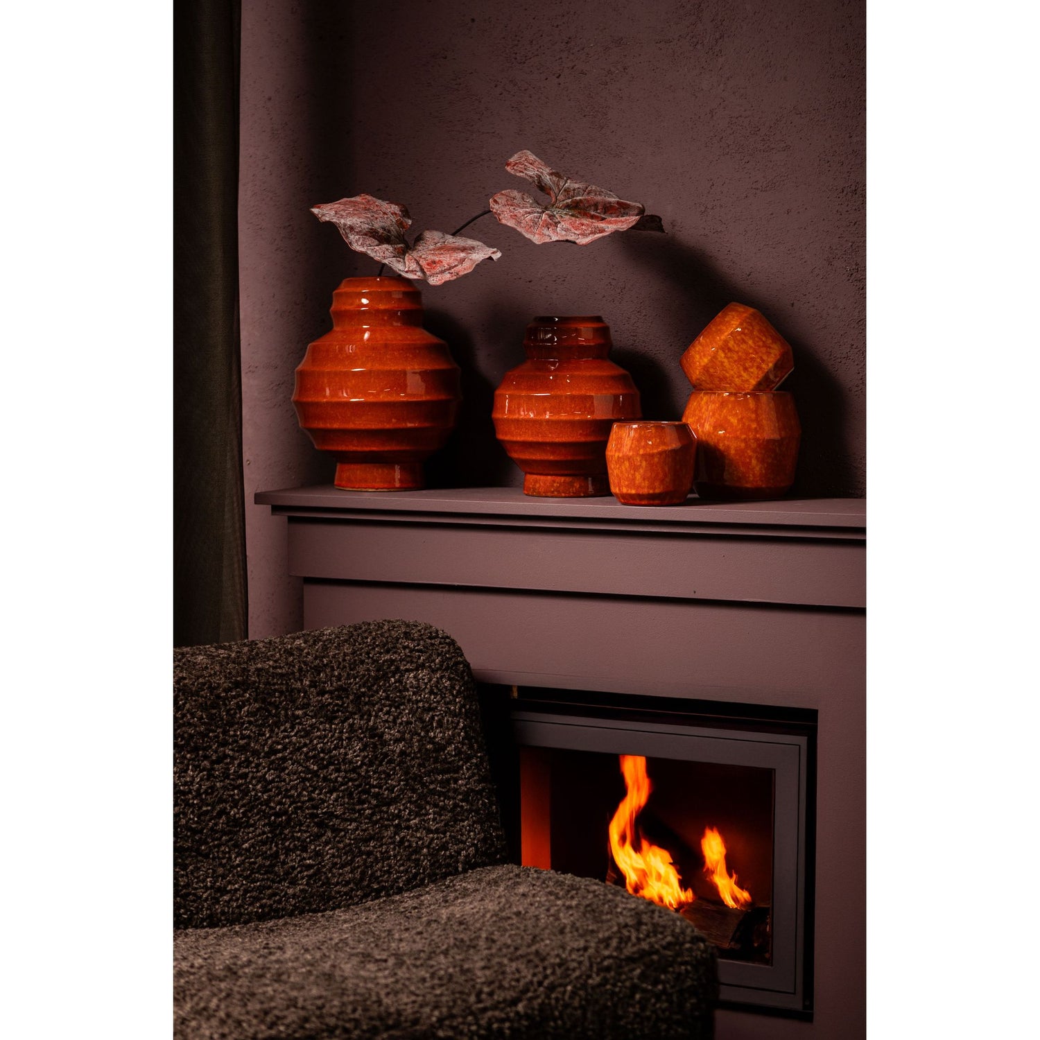 Vase – Layered Design, Glazed Surface, Orange Color, Ceramic Material, S – Portian | PTMD