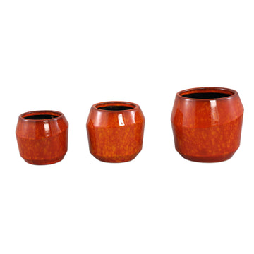 Topf – Keramik, Glasiertes Design, Orange, M – Portian | PTMD