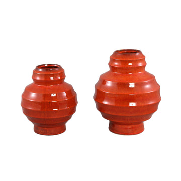 Vase – Layered Design, Glazed Finish, Orange Color, Ceramic Material, L – Portian | PTMD
