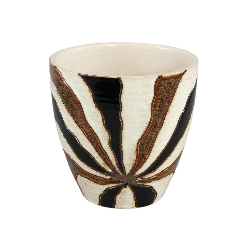 Flower pot – Line Design, Ceramic Material, Brown Color, XL – Evelin | PTMD