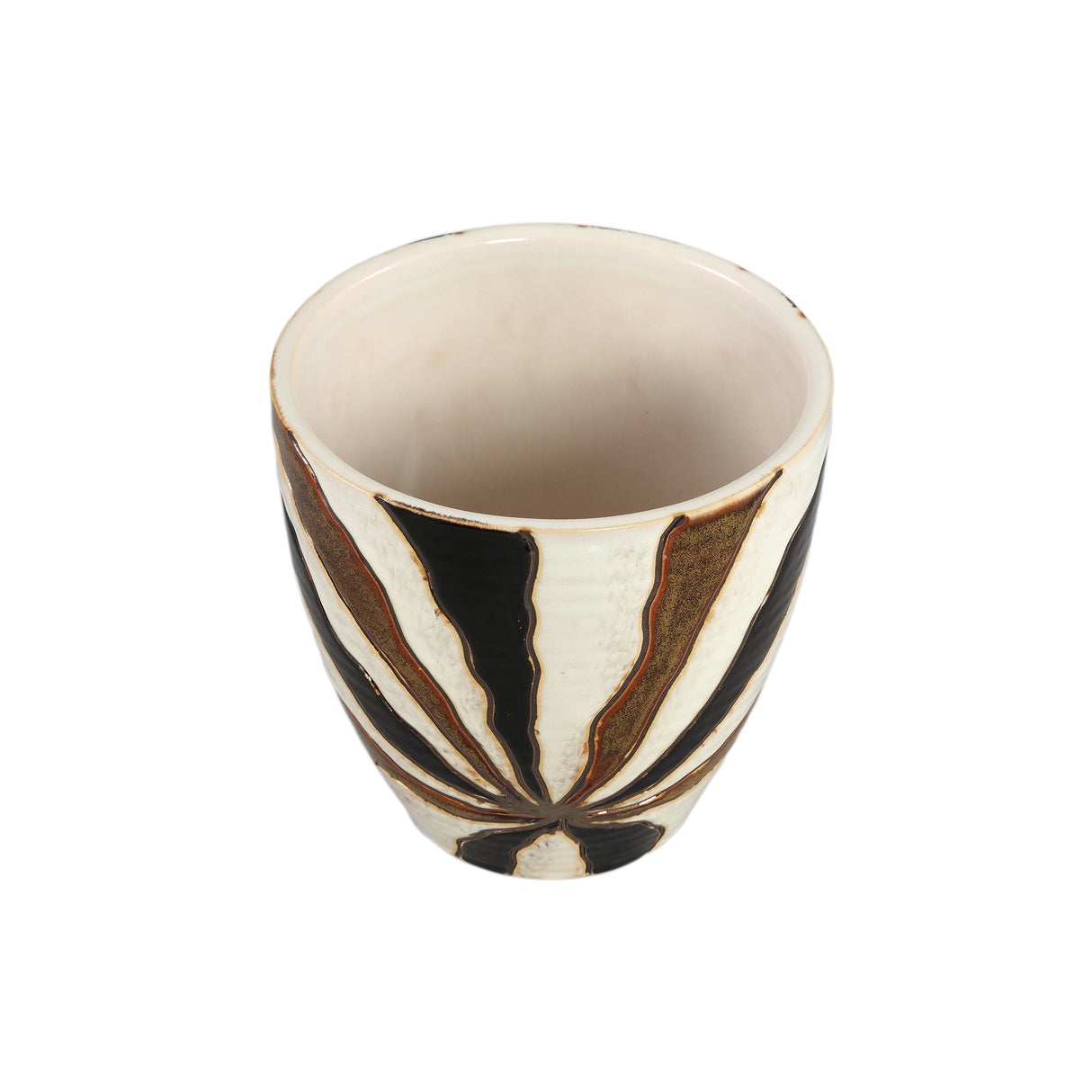 Flowerpot – Dark brown color, line design, ceramic material, M – Evelin | PTMD