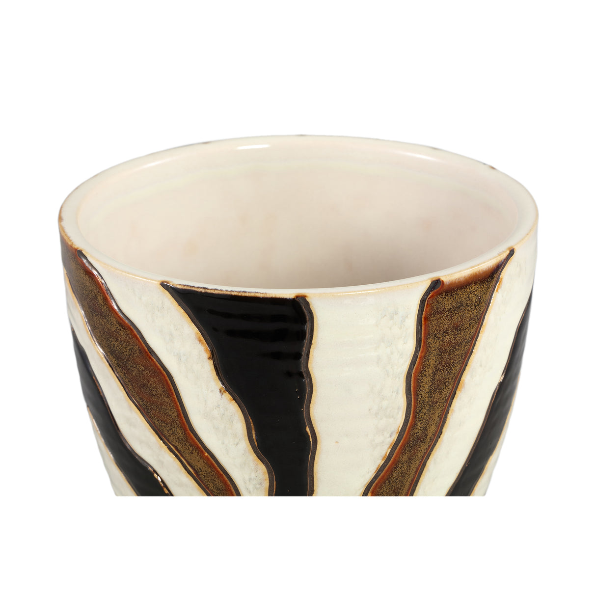 Flowerpot – Dark brown color, line design, ceramic material, M – Evelin | PTMD