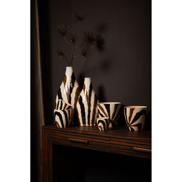 Vase – Dark Brown Color, Line Design, Ceramic Material, L – Evelin | PTMD