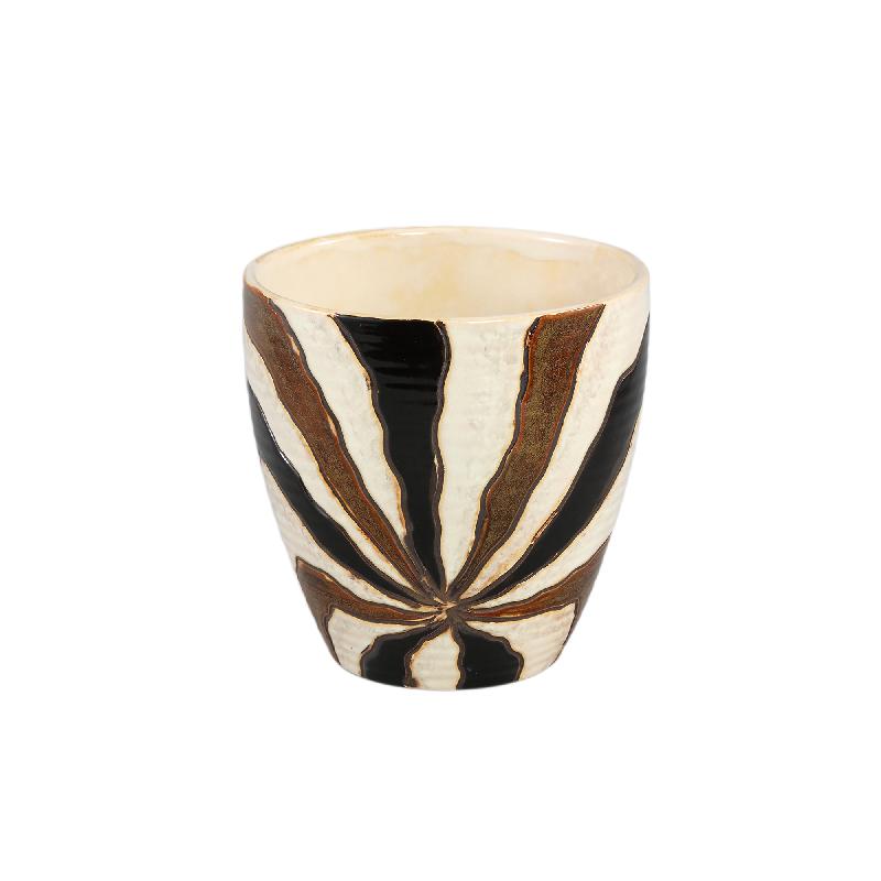 Flower Pot – Line Design, Ceramic Material, Brown Color, L – Evelin | PTMD