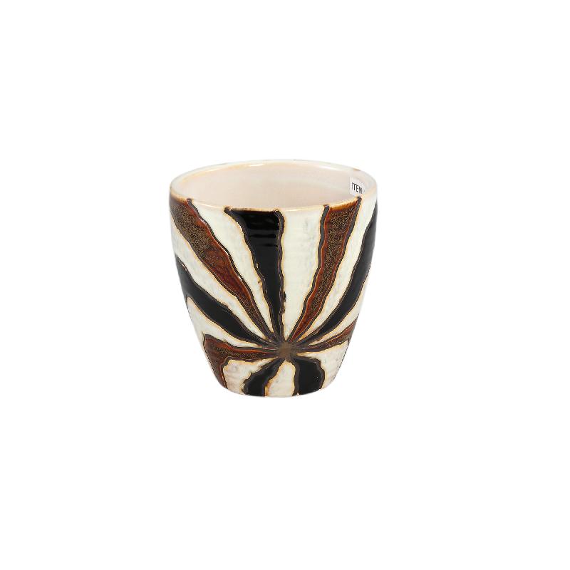Flowerpot – Dark brown color, line design, ceramic material, S – Evelin | PTMD