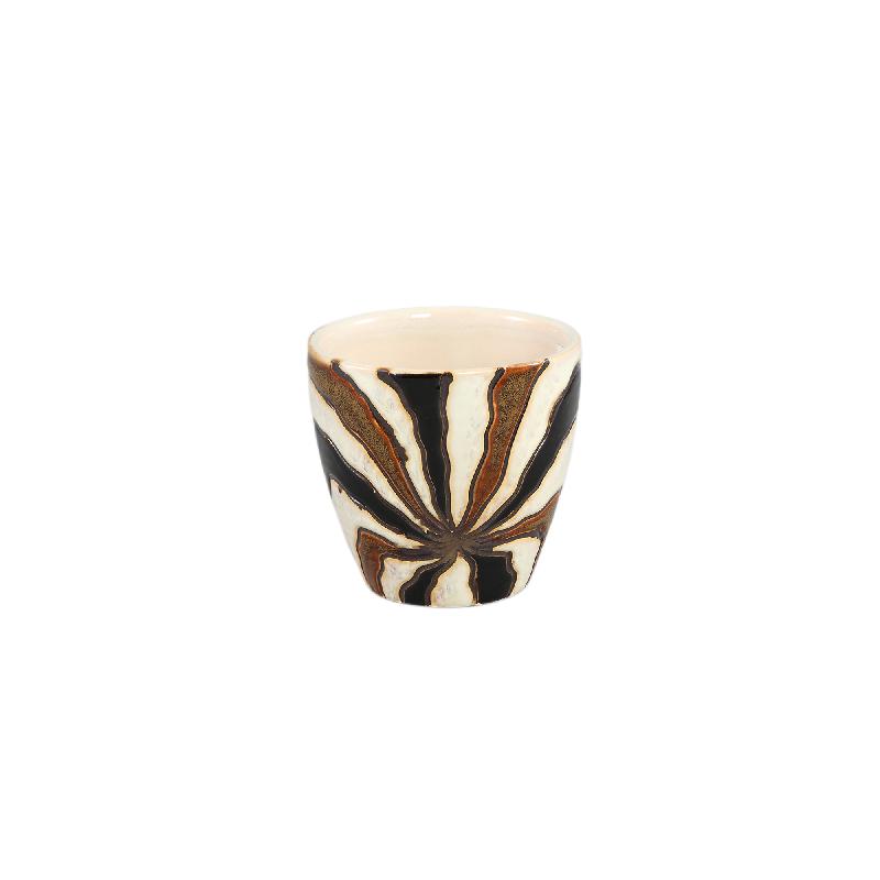 Flower Pot - Dark Brown, Lined Design, Ceramic Material, XS - Evelin | PTMD