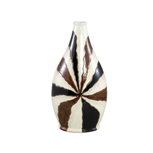 Vase – Dark Brown Color, Line Design, Ceramic Material, L – Evelin | PTMD