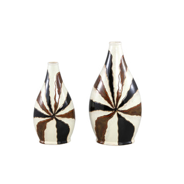 Vase – Dark Brown Color, Line Design, Ceramic Material, S – Evelin | PTMD