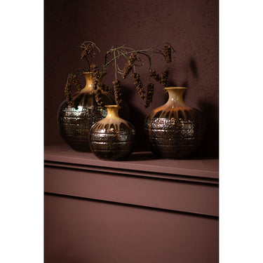 Vase – Gunmetal Farbe, Bäuchiges Design, Keramik Material, S – Darlan | PTMD