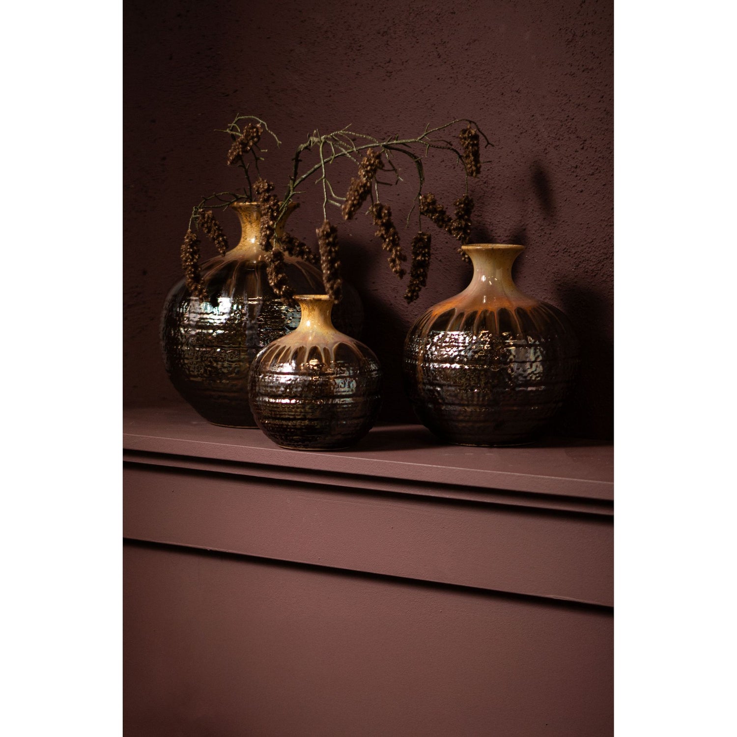 Vase – Gunmetal Color, Bulbous Design, Ceramic Material, L – Darlan | PTMD