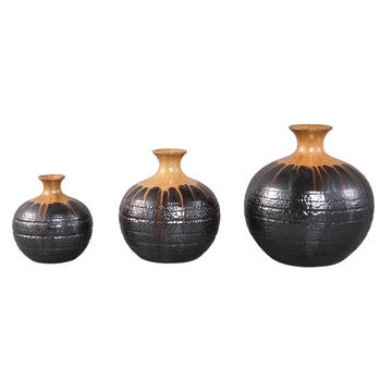 Vase – Gunmetal Color, Bulbous Design, Ceramic Material, M – Darlan | PTMD