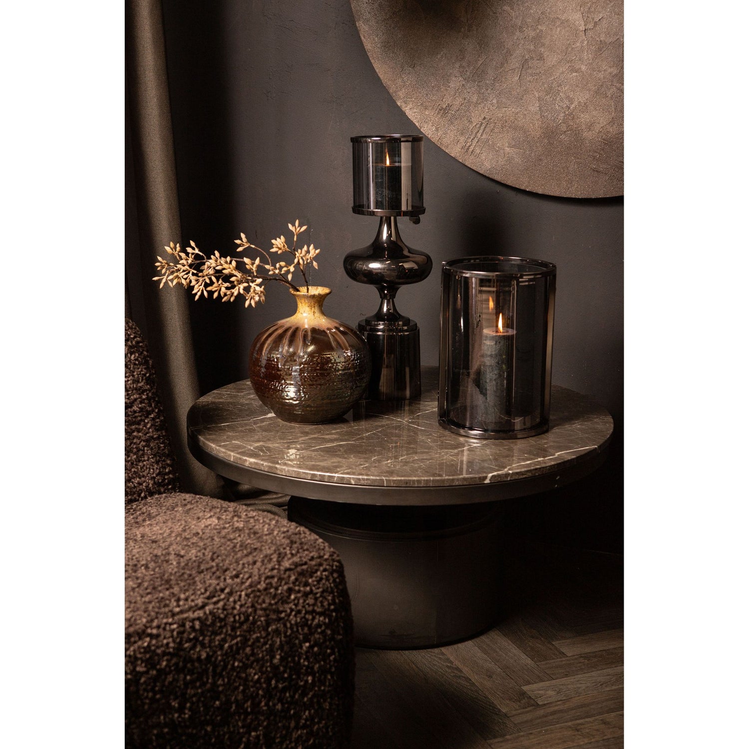 Windlicht – Modernes Design, Runde Form, Edelstahl Material, Schwarz, L – Jarie | PTMD