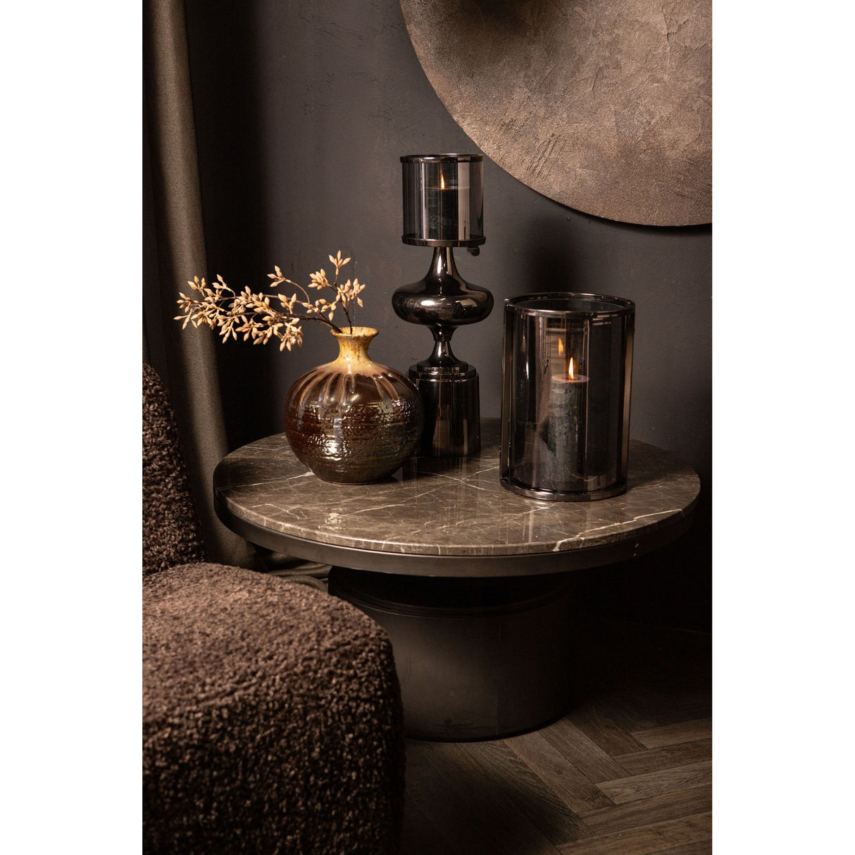 Windlicht – Modernes Design, Runde Form, Edelstahl Material, Schwarz, L – Jarie | PTMD