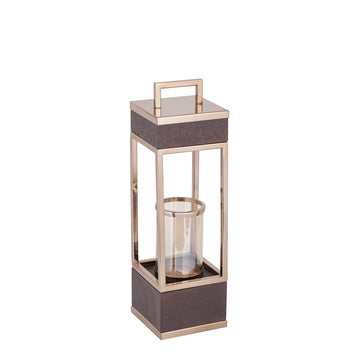 Laterne – Mangoholz Rahmen, Edelstahl Struktur, Braungold Finish, S – Stanne | PTMD