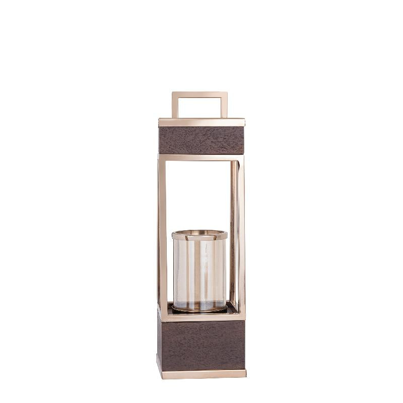 Lantern - Mango Wood Frame, Stainless Steel Structure, Bronze Gold Finish, S – Stanne | PTMD