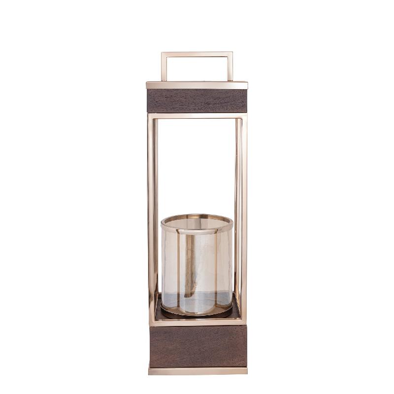 Laterne – Mangoholz Rahmen, Edelstahl Struktur, Braungold Finish, L – Stanne | PTMD