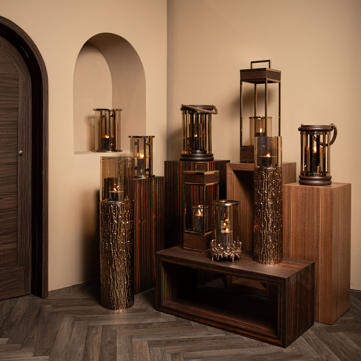 Lantern - Mango Wood Frame, Stainless Steel Structure, Bronze Gold Finish, S – Stanne | PTMD