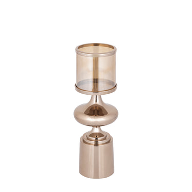 Windlicht – Aluminium Rahmen, Glas Zylinder, Braune Farbgebung, S – Uvira | PTMD