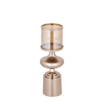 Hurricane Lamp - Aluminum Frame, Glass Cylinder, Brown Finish, S - Uvira | PTMD