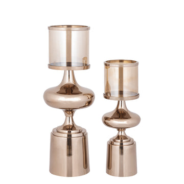 Hurricane Lamp - Aluminum Frame, Glass Cylinder, Brown Finish, S - Uvira | PTMD
