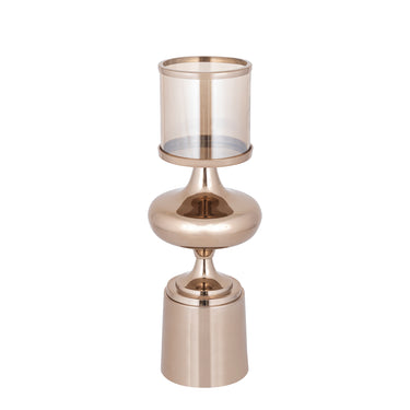 Windlicht – Aluminium Rahmen, Glas Zylinder, Braune Farbgebung, L – Uvira | PTMD
