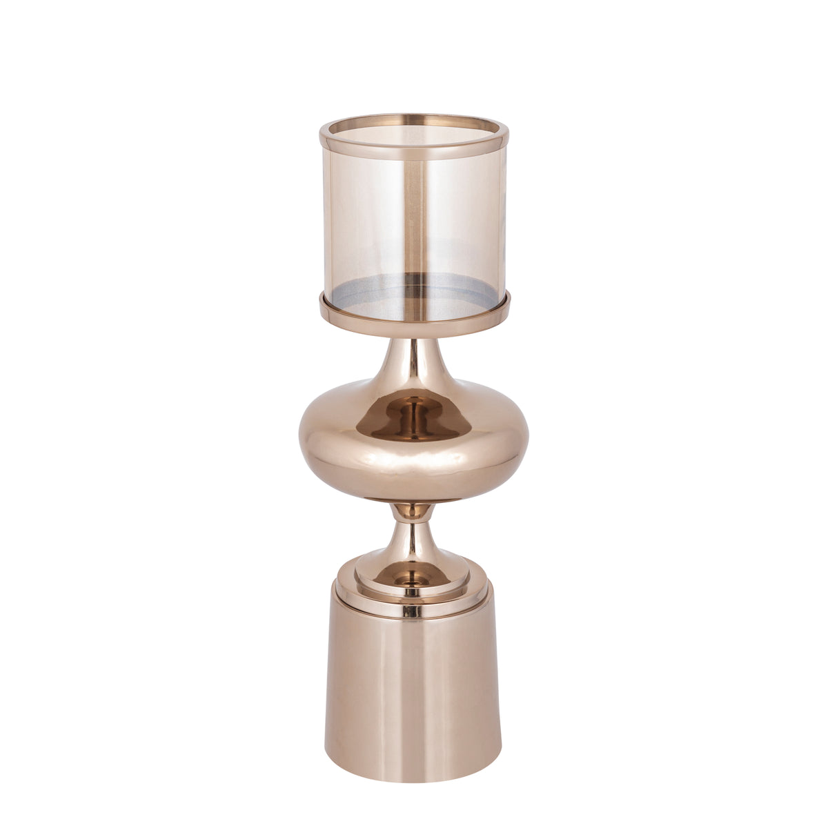 Windlicht – Aluminium Rahmen, Glas Zylinder, Braune Farbgebung, L – Uvira | PTMD