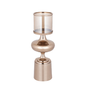 Windlicht – Aluminium Rahmen, Glas Zylinder, Braune Farbgebung, L – Uvira | PTMD