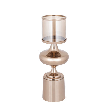 Windlicht – Aluminium Rahmen, Glas Zylinder, Braune Farbgebung, L – Uvira | PTMD