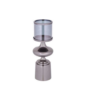Windlicht – Aluminium Rahmen, Glas Zylinder, Schwarze Farbgebung, S – Uvira | PTMD