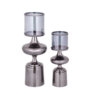 Windlicht – Aluminium Rahmen, Glas Zylinder, Schwarze Farbgebung, S – Uvira | PTMD