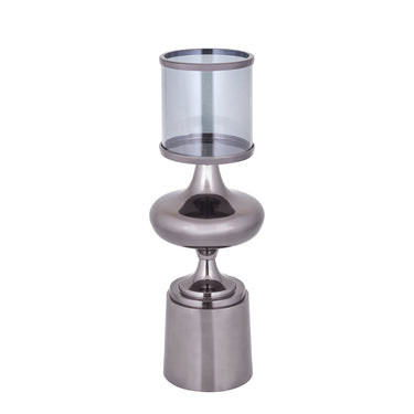 Hurricane Lamp – Aluminum Frame, Glass Cylinder, Black Finish, L – Uvira | PTMD