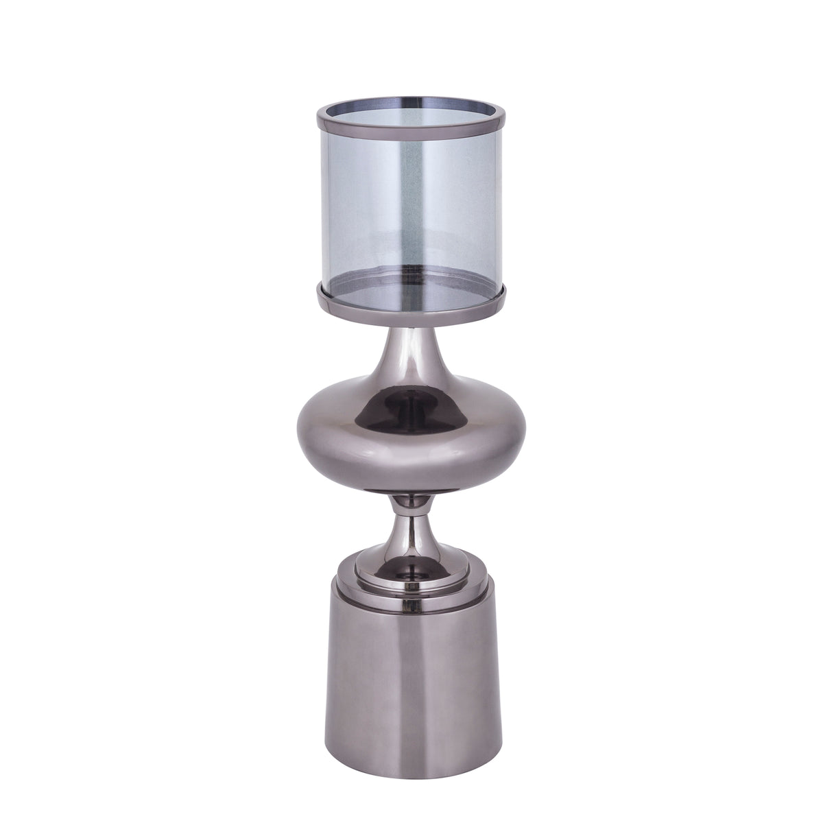 Hurricane Lamp – Aluminum Frame, Glass Cylinder, Black Finish, L – Uvira | PTMD