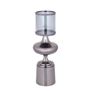 Hurricane Lamp – Aluminum Frame, Glass Cylinder, Black Finish, L – Uvira | PTMD