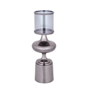 Windlicht – Aluminium Rahmen, Glas Zylinder, Schwarze Farbgebung, L – Uvira | PTMD