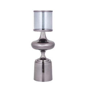 Hurricane Lamp – Aluminum Frame, Glass Cylinder, Black Finish, L – Uvira | PTMD