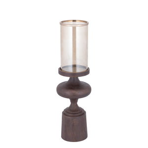 Candle Holder – Mango Wood Base, Glass Cylinder, Brown Color, L – Wertin | PTMD