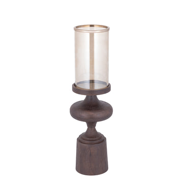 Candle Holder – Mango Wood Base, Glass Cylinder, Brown Color, L – Wertin | PTMD